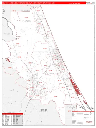 Deltona-Daytona Beach-Ormond Beach Metro Area RedLine style ZIP Code wall map