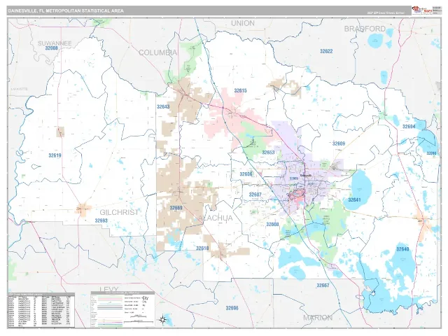 Gainesville Metro Area ZIP Code Wall Map, Classic style