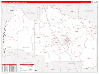 Gainesville Metro Area RedLine style ZIP Code wall map
