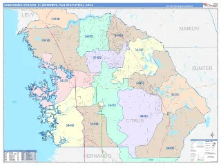 Homosassa Springs Metro Area ColorCast style ZIP Code wall map