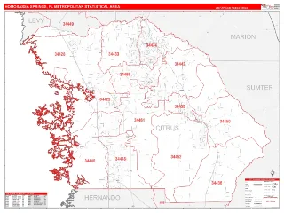 Homosassa Springs Metro Area RedLine style ZIP Code wall map