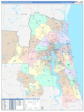 Jacksonville Metro Area ColorCast style ZIP Code wall map