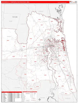Jacksonville Metro Area RedLine style ZIP Code wall map