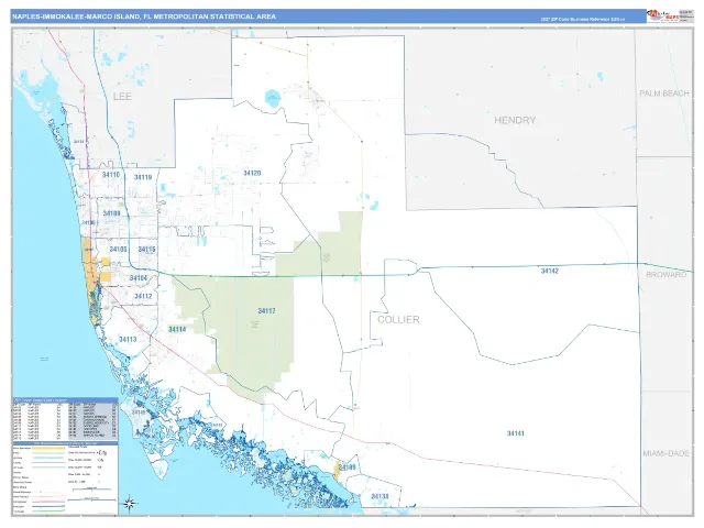Naples-Immokalee-Marco Island Metro Area ZIP Code Wall Map, Business Reference style