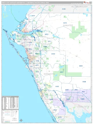 North Port-Sarasota-Bradenton Metro Area Classic style ZIP Code wall map