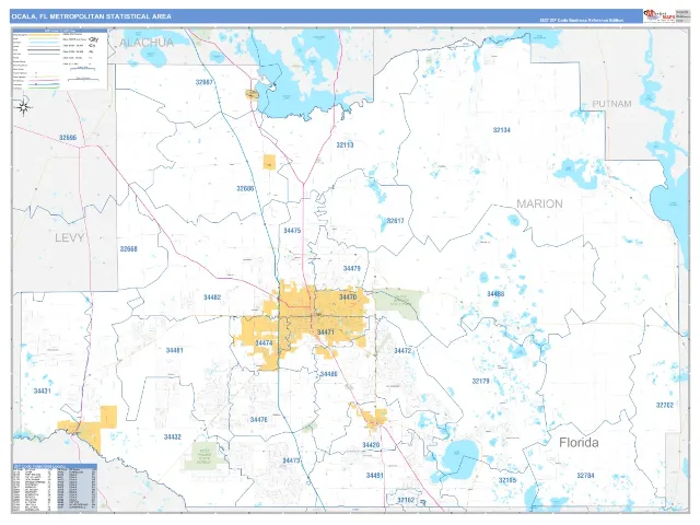 Ocala Metro Area ZIP Code Wall Map, Business Reference style