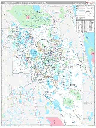 Orlando-Kissimmee-Sanford Metro Area Classic style ZIP Code wall map
