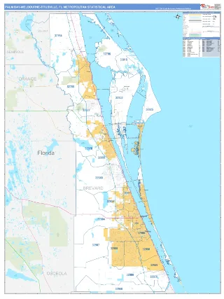 Palm Bay-Melbourne-Titusville Metro Area Business Reference style ZIP Code wall map