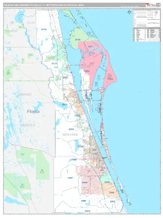 Palm Bay-Melbourne-Titusville Metro Area Classic style ZIP Code wall map