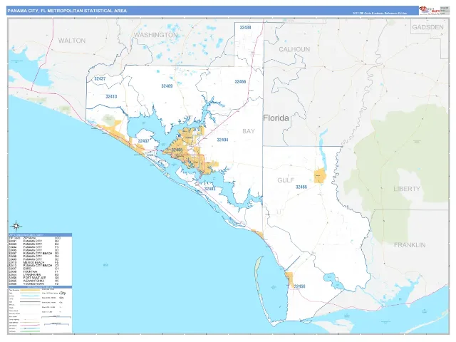 Panama City Metro Area ZIP Code Wall Map, Business Reference style