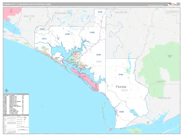 Panama City Metro Area ZIP Code Wall Map, Classic style