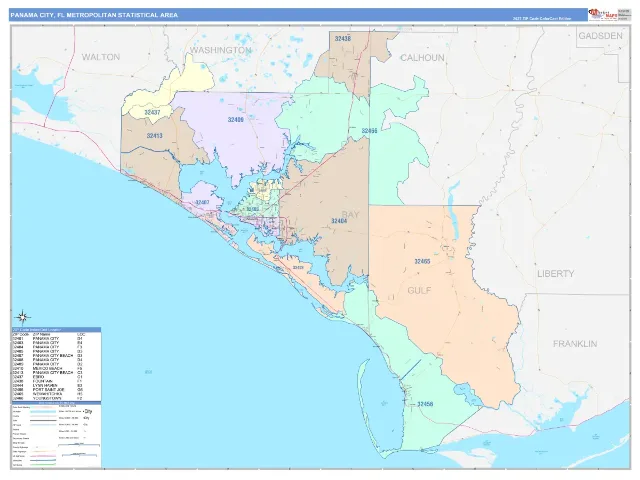 Panama City Metro Area ZIP Code Wall Map, ColorCast style