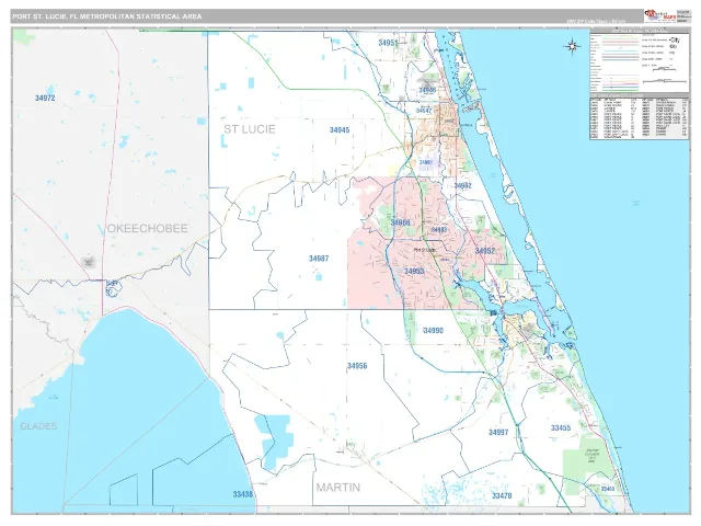 Port St. Lucie Metro Area ZIP Code Wall Map, Classic style