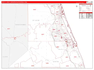 Port St. Lucie Metro Area RedLine style ZIP Code wall map