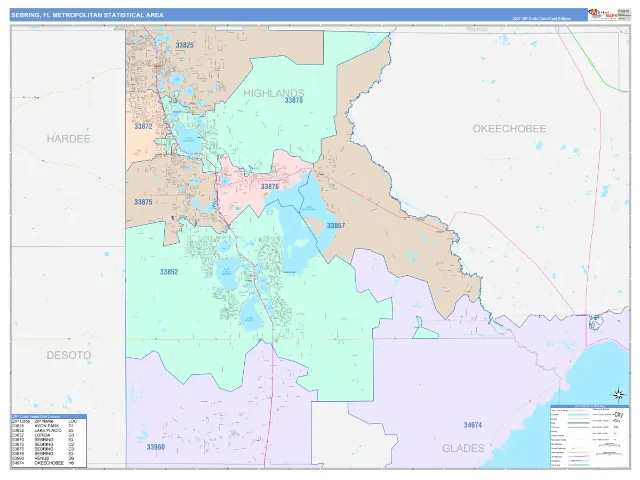 Sebring Metro Area ZIP Code Wall Map, ColorCast style