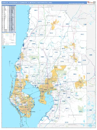 Tampa-St. Petersburg-Clearwater Metro Area Business Reference style ZIP Code wall map