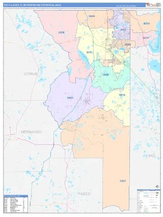 The Villages Metro Area ColorCast style ZIP Code wall map