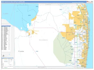 West Palm Beach-Boca Raton Metro Area Business Reference style ZIP Code wall map