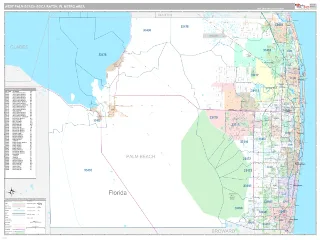 West Palm Beach-Boca Raton Metro Area Classic style ZIP Code wall map