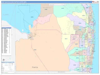 West Palm Beach-Boca Raton Metro Area ColorCast style ZIP Code wall map