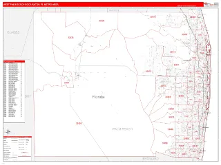 West Palm Beach-Boca Raton Metro Area RedLine style ZIP Code wall map