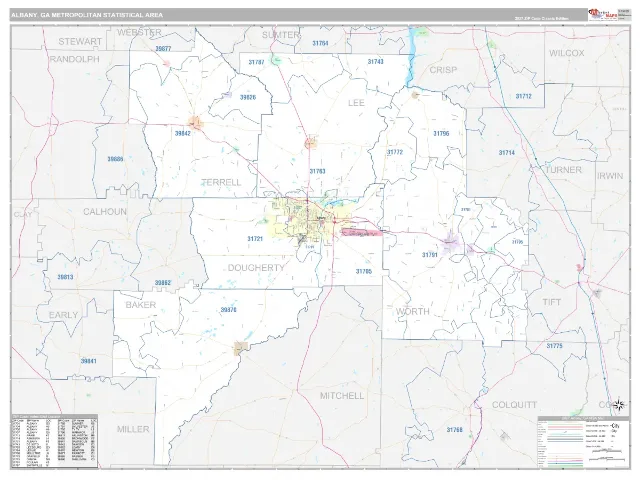 Albany Metro Area ZIP Code Wall Map, Classic style