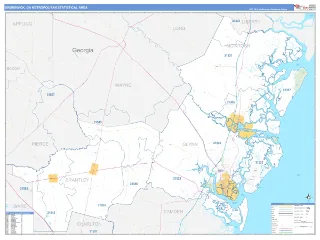 Brunswick Metro Area Business Reference style ZIP Code wall map