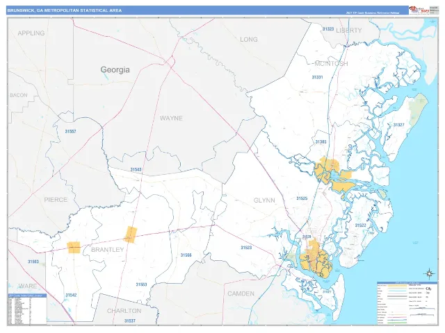 Brunswick Metro Area ZIP Code Wall Map, Business Reference style