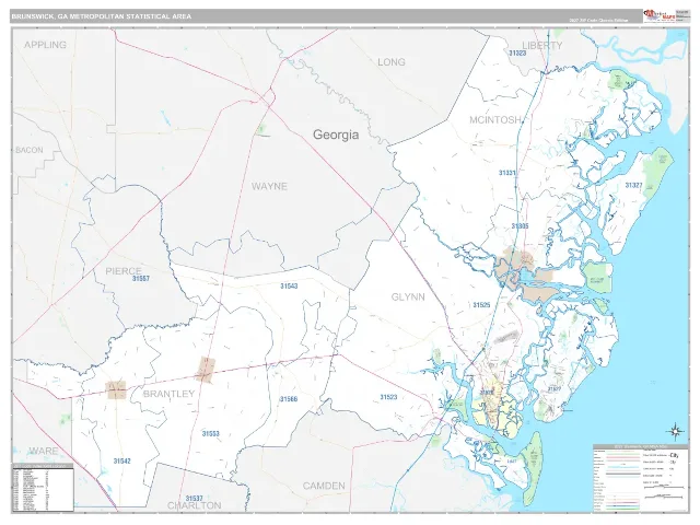 Brunswick Metro Area ZIP Code Wall Map, Classic style