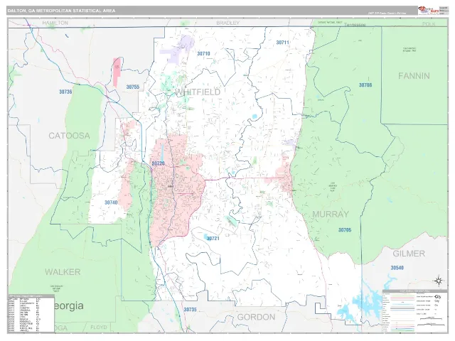 Dalton Metro Area ZIP Code Wall Map, Classic style