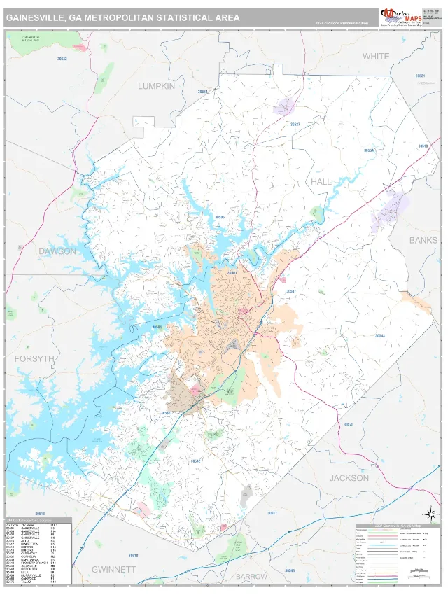 Gainesville Metro Area ZIP Code Wall Map, Classic style