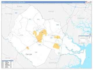 Hinesville Metro Area Business Reference style ZIP Code wall map