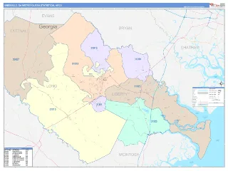 Hinesville Metro Area ColorCast style ZIP Code wall map