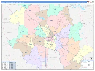 Macon Metro Area ColorCast style ZIP Code wall map