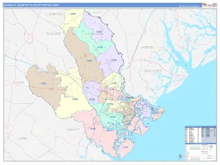 Savannah Metro Area ColorCast style ZIP Code wall map