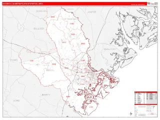 Savannah Metro Area RedLine style ZIP Code wall map