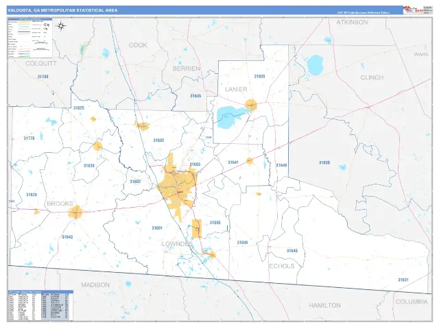 Valdosta Metro Area ZIP Code Wall Map, Business Reference style
