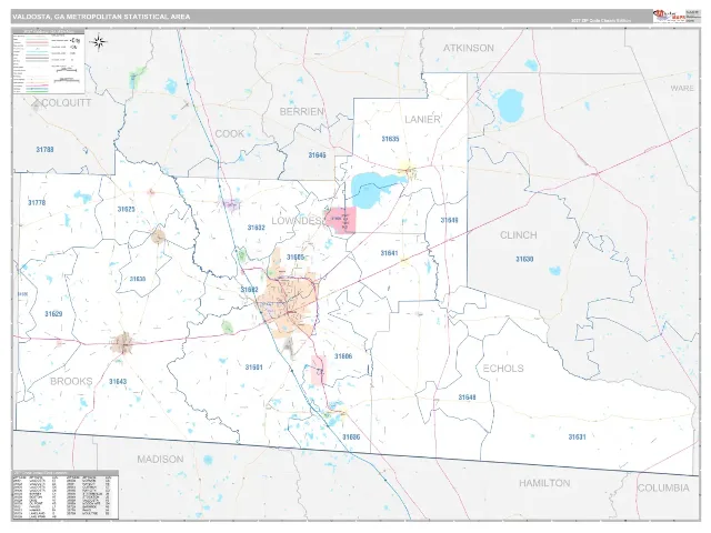 Valdosta Metro Area ZIP Code Wall Map, Classic style