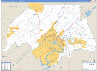 Gadsden metro area ZIP Code wall map in the Business Reference Style