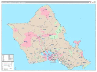 Honolulu Metro Area Classic style ZIP Code wall map
