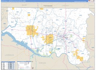 Huntsville metro area ZIP Code wall map in the Business Reference Style