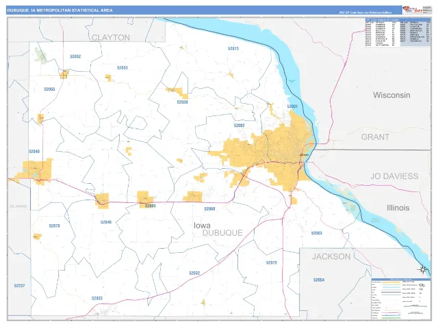 Dubuque Metro Area ZIP Code Wall Map, Business Reference style