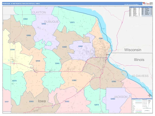 Dubuque Metro Area ZIP Code Wall Map, ColorCast style