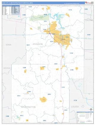 Iowa City Metro Area Business Reference style ZIP Code wall map