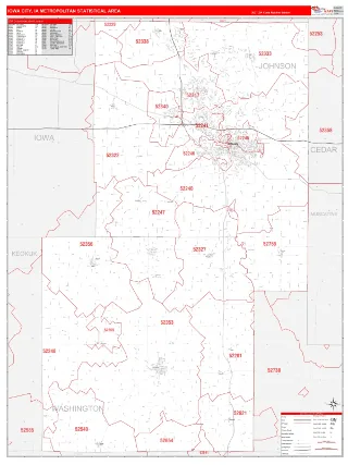 Iowa City Metro Area RedLine style ZIP Code wall map