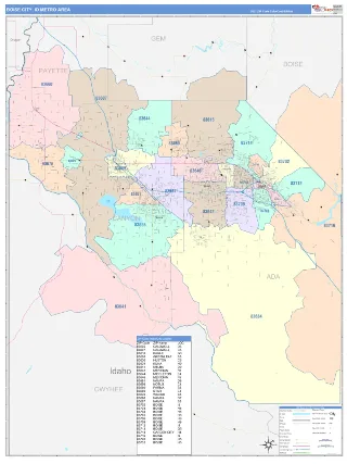 Boise City Metro Area ColorCast style ZIP Code wall map