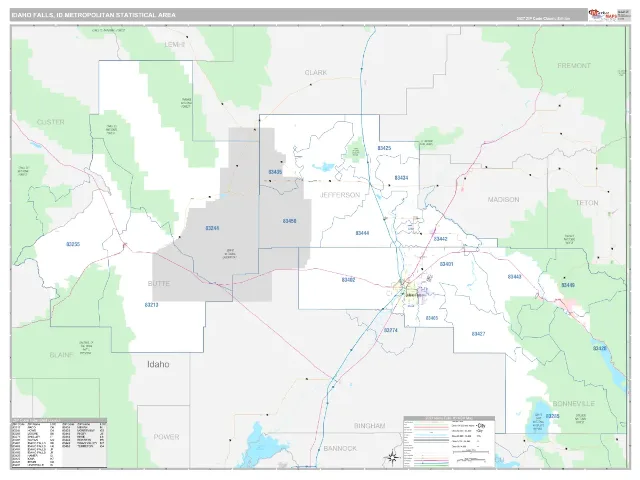 Idaho Falls Metro Area ZIP Code Wall Map, Classic style