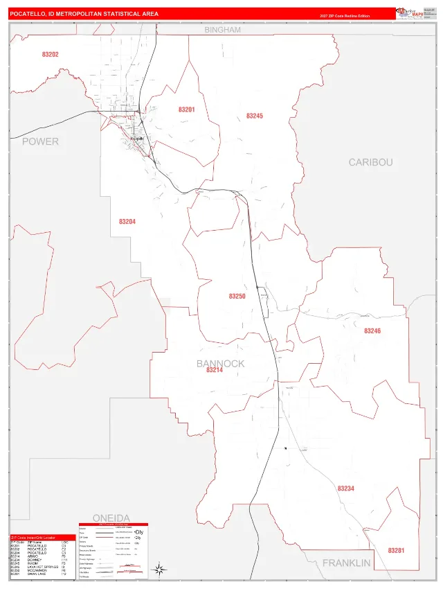 Pocatello Metro Area ZIP Code Wall Map, RedLine style