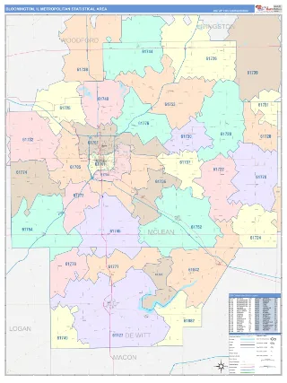 Bloomington Metro Area ColorCast style ZIP Code wall map