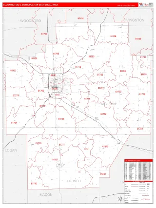 Bloomington Metro Area RedLine style ZIP Code wall map